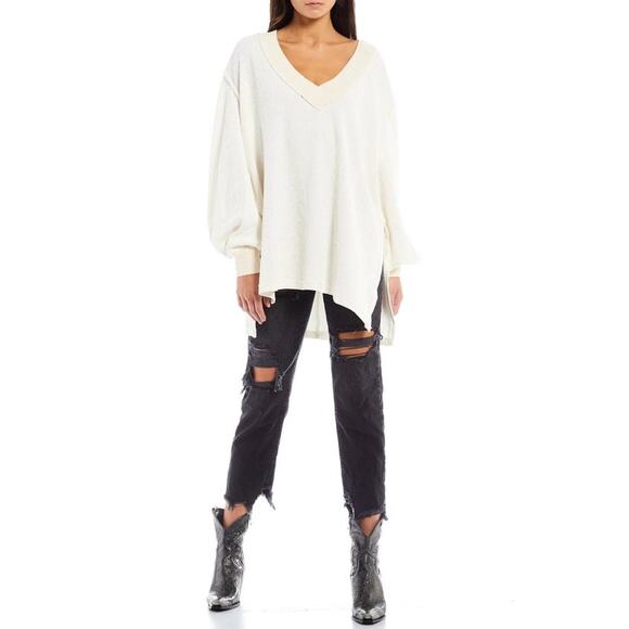 Free People Sweaters - Free People We The Free Womens Asher Thermal Small White V Neck Oversized Slits
